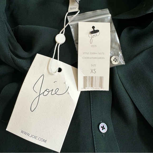 Joie Esti Tie-Neck Silk Blouse Autumn Green Sz XS - Picture 6 of 11